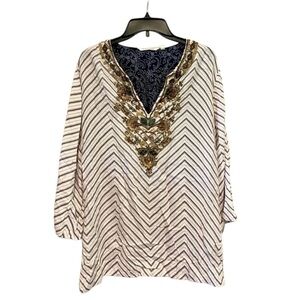 Soft Surroundings Chevron Embellished Tunic - White and Gold